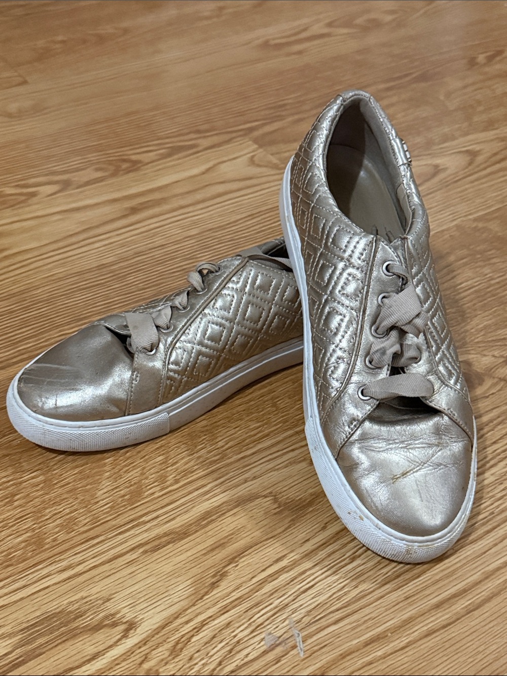 Tory Burch Quilted Metallic Gold Low-Top Sneakers